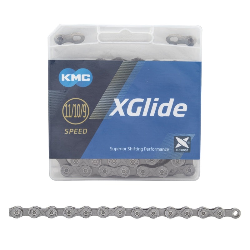 KMC XGlide Chain – 9/10/11-Speed 126L Optimized Shimano CUES Drivetrain Gray