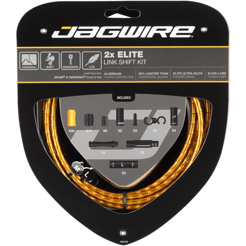 Jagwire 2x Elite Link Shift Cable Kit SRAM/Shimano Polished Ultra-Slick Cables Gold