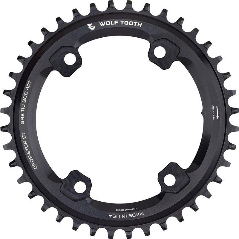Wolf Tooth Shimano 110 Asymmetric BCD Chainring – 40t 110 Asymmetric BCD 4-Bolt Drop-Stop ST For Shimano GRX Cranks Black