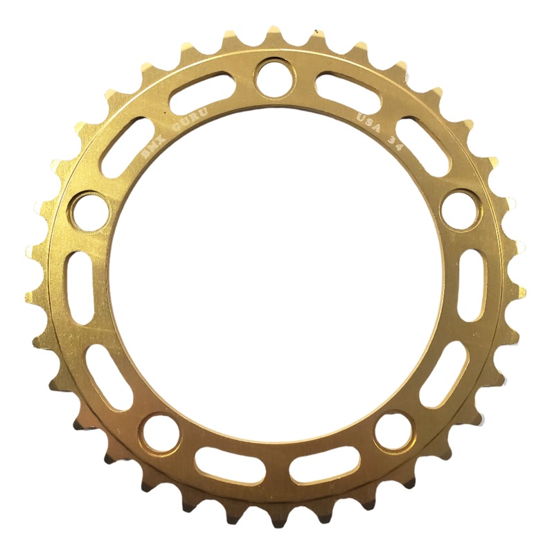 BMXGuru 34t BMX Chainring – Gold – 110mm 5-bolt – USA Made