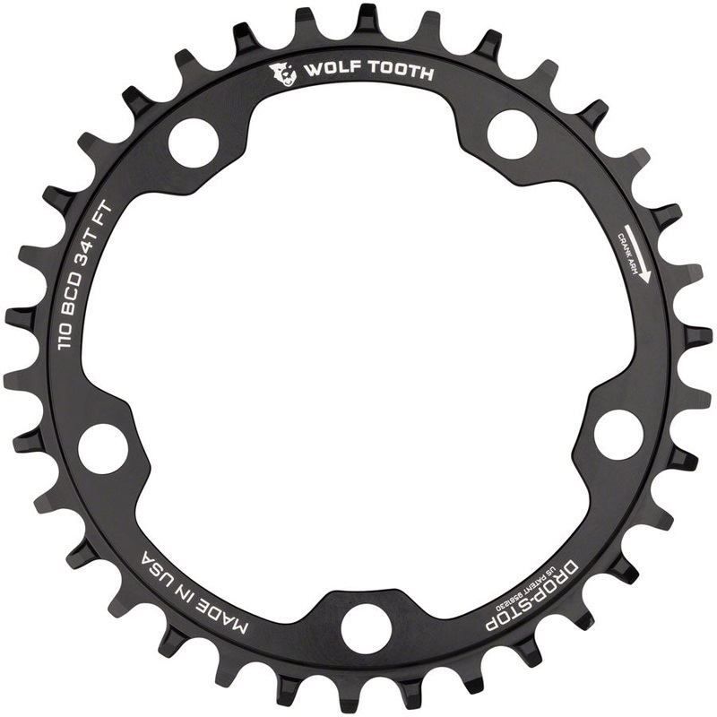 Wolf Tooth 110 BCD Cyclocross Road Chainring – 34t 110 BCD 5-Bolt Drop-Stop 10/11/12-Speed Eagle Flattop Compatible BLK