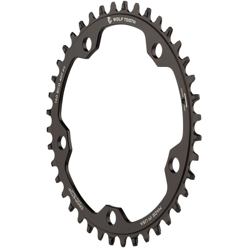Wolf Tooth 130 BCD Road and Cyclocross Chainring – 40t, 130 BCD, 5-Bolt, Drop-Stop, 10/11/12-Speed Eagle and Flattop Compatible, Black