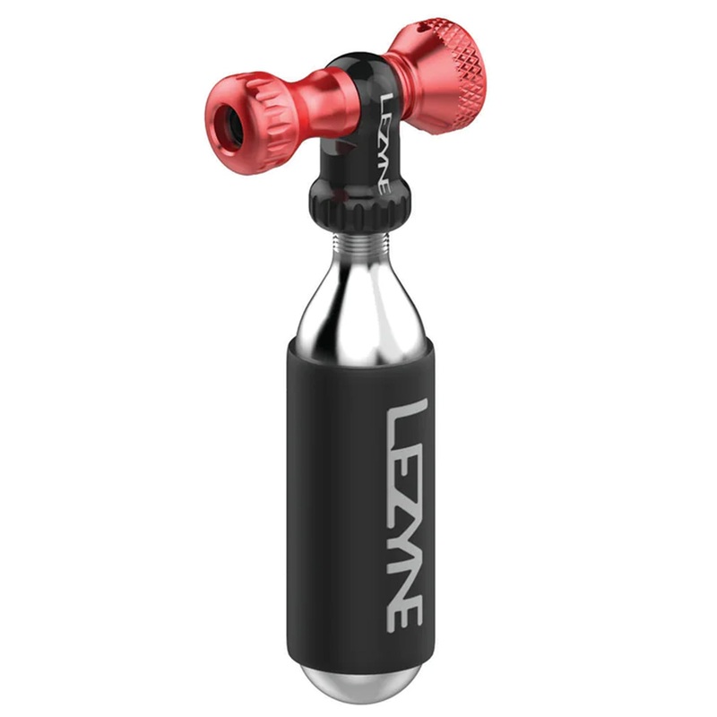 Lezyne Control Drive C0-2 Inflator Slip-fit Shcrader/Presta includes 16g cartridge Neoprene Sleeve Red