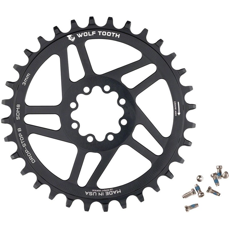 Wolf Tooth Round Chainring – 34t – SRAM 8-Bolt Direct Mount – Drop-Stop B – 3mm Offset – Black