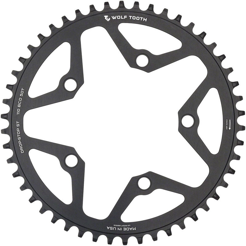 Wolf Tooth 110 BCD Gravel CX Road Chainring – 48t 110 BCD 5-Bolt Drop-Stop ST For Shimano HG+ KMC 12-Speed Chains BLK