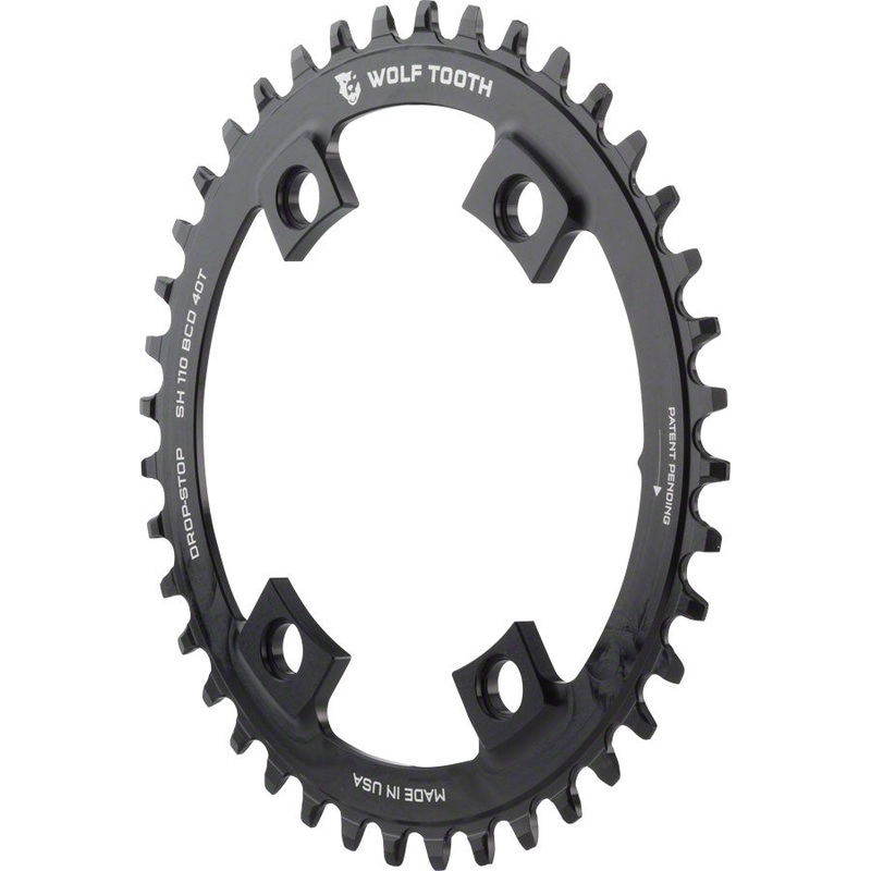 Wolf Tooth Shimano 110 Asymmetric BCD Chainring – 42t, 110 Asymmetric BCD, 4-Bolt, Drop-Stop, For Shimano Cranks, Black