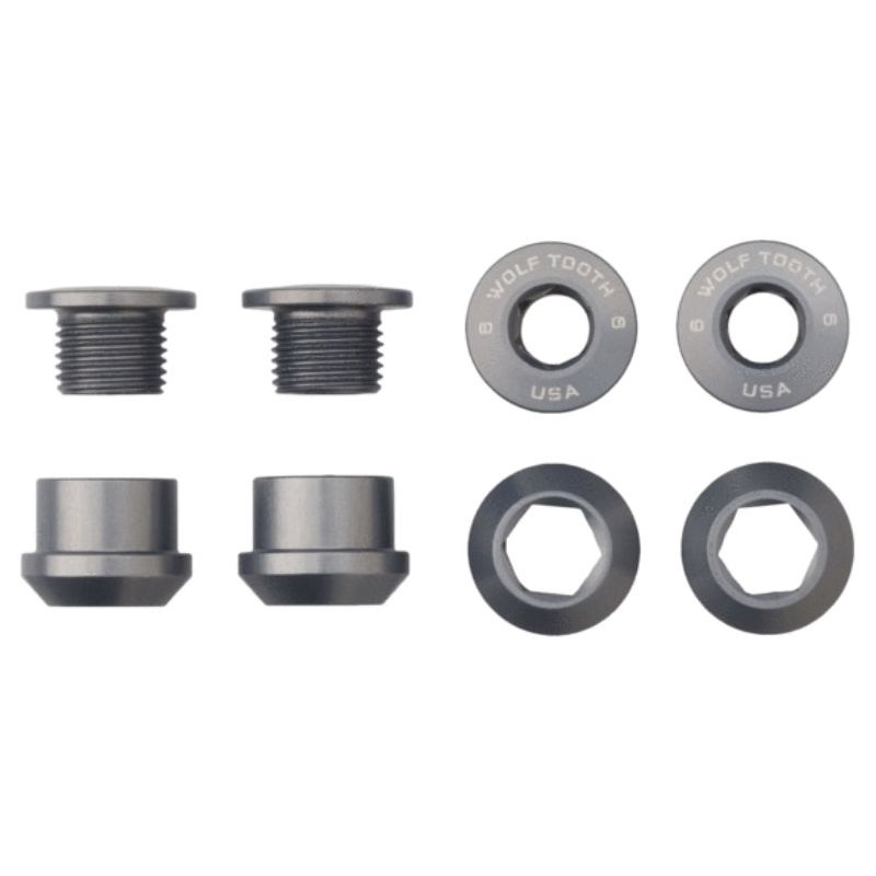 Wolf Tooth Chainring Bolts and Nuts For 1X Set Of 4 Grey 6Mm