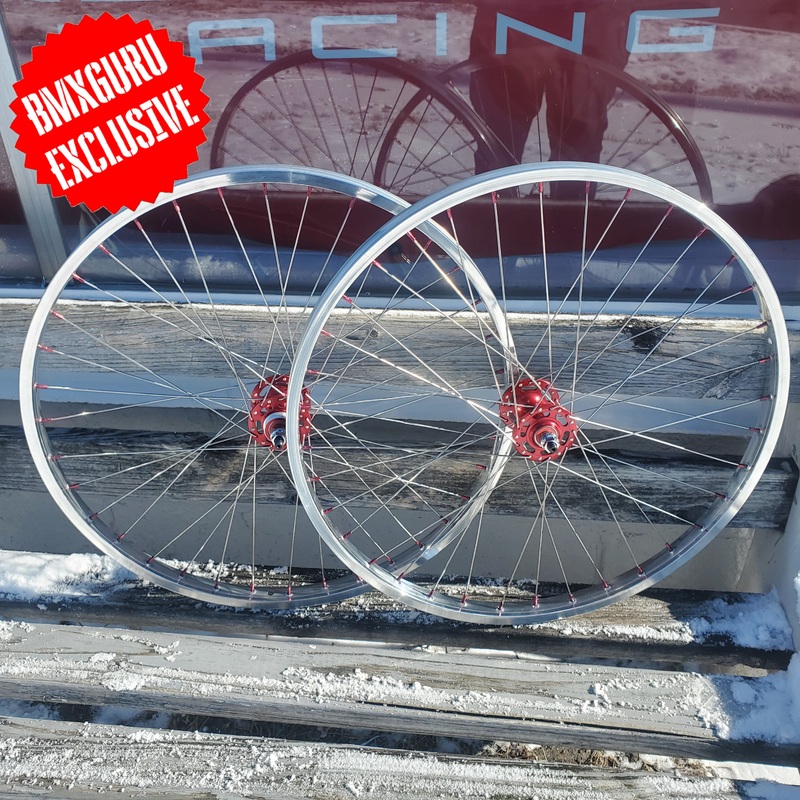 26″ 7X style Sealed Road Flange BMX Wheelset – Pair – Polished / Red
