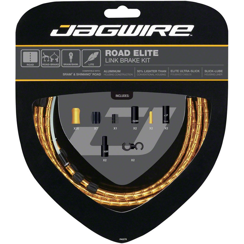 Jagwire Road Elite Link Brake Cable Kit SRAM/Shimano Ultra-Slick Uncoated Cables Gold