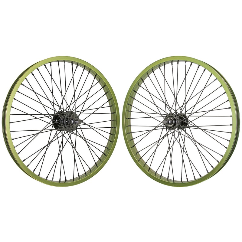 20″ Double Wall 48-spoke BMX Wheelset – 9t RHD – Sealed – Pair – Dank Green