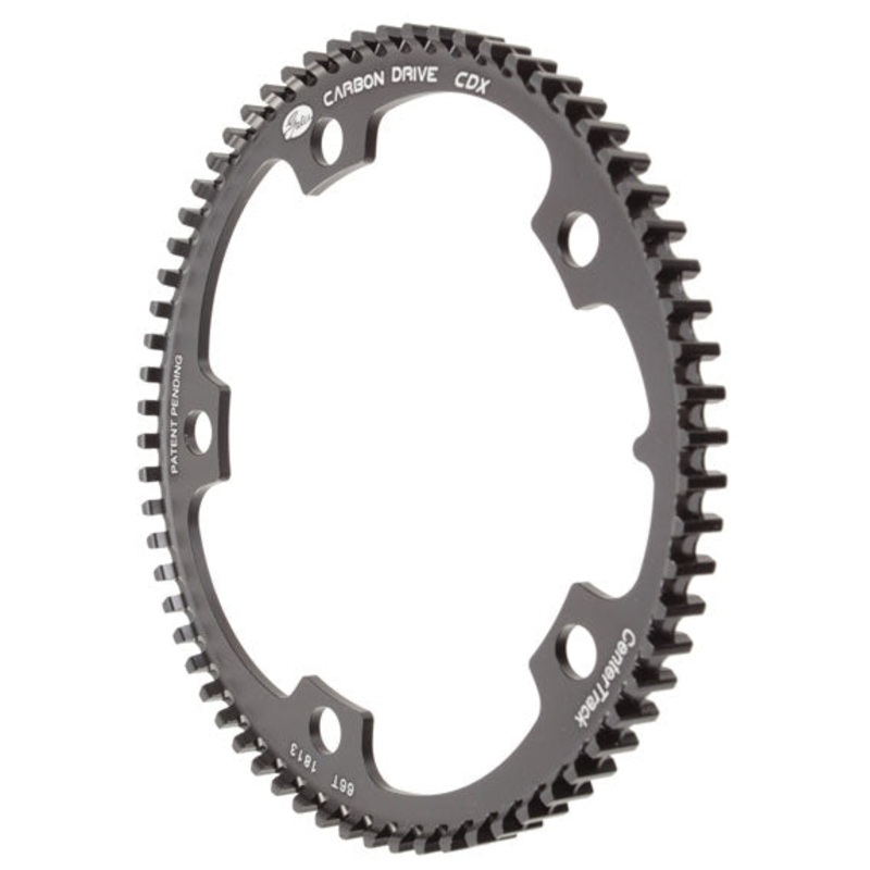 Gates Carbon Drive CDX CenterTrack Front Belt Drive Ring – 66t, 5-Bolt, 130mm BCD, Black, For Tandems