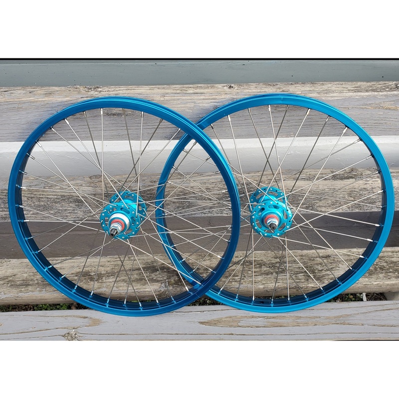 20″ 7X style Sealed Road Flange BMX Wheelset – Pair – Blue Anodized