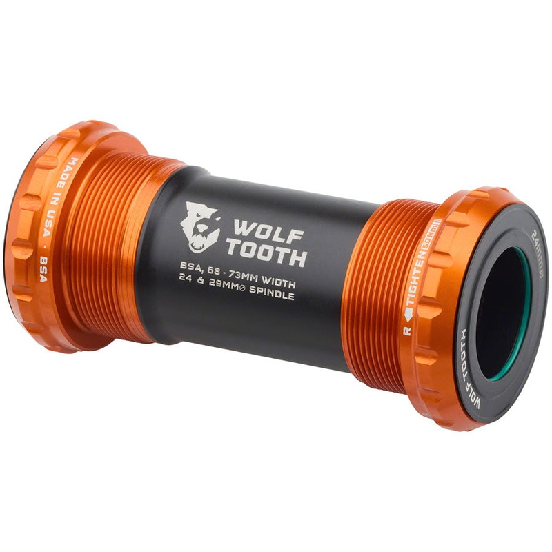 Wolf Tooth Bottom Bracket – English (BSA), 68/73mm, For 24mm Spindle, Orange